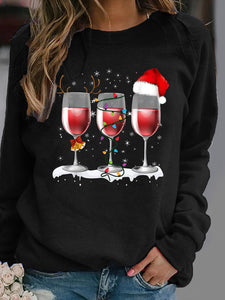 Women’s Christmas Red Wine Long Sleeve Sweatshirt in 3 Colors S-3XL - Wazzi's Wear