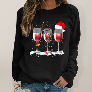 Women’s Christmas Red Wine Long Sleeve Sweatshirt in 3 Colors S-3XL - Wazzi's Wear
