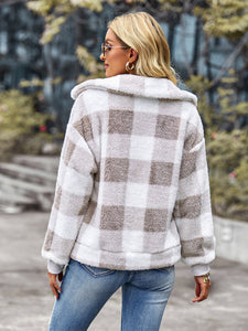 Women’s Fleece Buttoned Plaid Jacket in 3 Colors S-XL - Wazzi's Wear