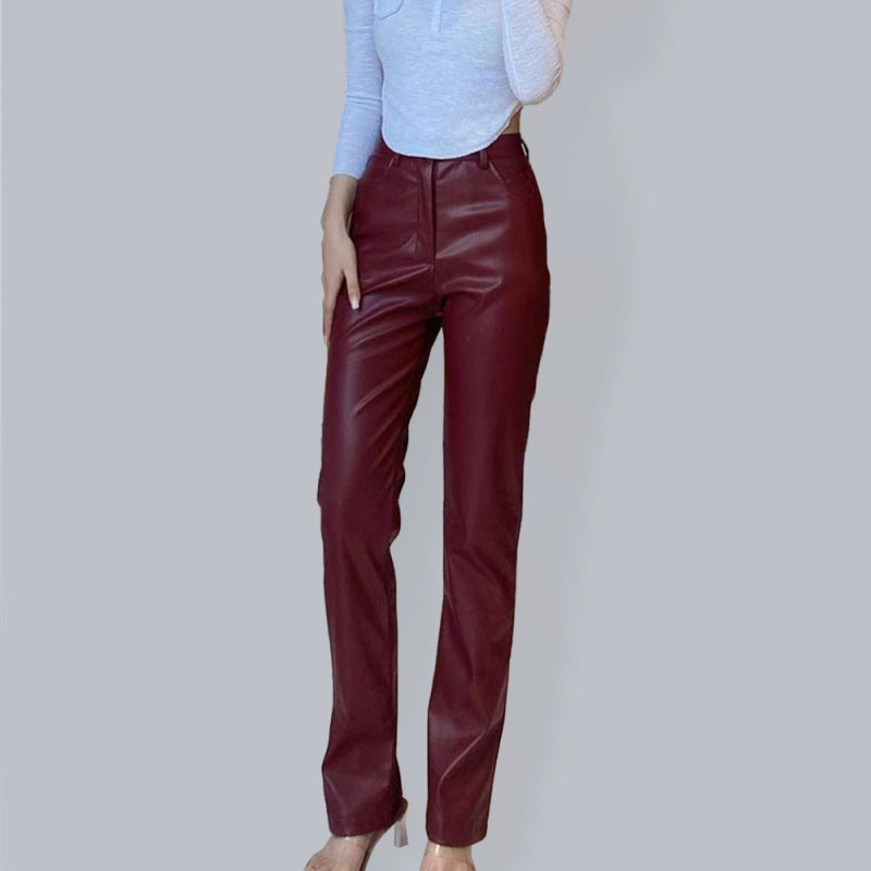 Women’s PU Leather Wide Leg High Waist Pants in 3 Colors S-XXL - Wazzi's Wear