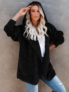 Women’s Open Front Sherpa Hoodie With Side Pockets in 5 Colors S-XXL - Wazzi's Wear