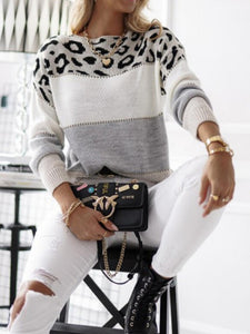 Women’s Crew Neck Colorblock Leopard Print Sweater in 2 Colors Sizes S-XXXL