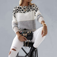 Load image into Gallery viewer, Women’s Crew Neck Colorblock Leopard Print Sweater in 2 Colors Sizes S-XXXL