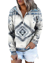 Load image into Gallery viewer, Women’s Ethnic Print Hooded Pullover Top with Long Sleeves and Kangaroo Pocket in 11 Colors S-5XL