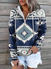 Load image into Gallery viewer, Women’s Ethnic Print Hooded Pullover Top with Long Sleeves and Kangaroo Pocket in 11 Colors S-5XL