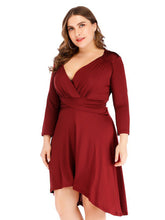 Load image into Gallery viewer, Women’s Plus Size V-Neck Long Sleeve A-Line Dress with High Low Hem in 3 Colors L-5XL