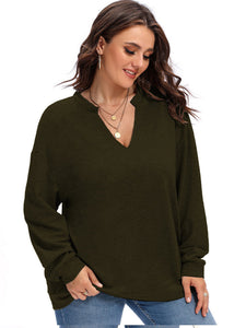 Women’s Plus Size Long Sleeve V-Neck Sweater in 4 Colors L-4XL