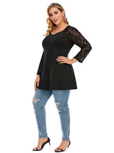 Load image into Gallery viewer, Women’s Plus Size Black Lace Sleeve V-Neck Top L-4XL - Wazzi&#39;s Wear