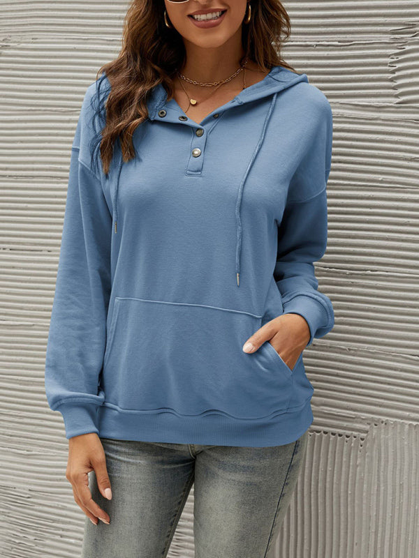 Women’s Solid Long Sleeve Top with Drawstring Hood and Kangaroo Pocket in 6 Colors S-XXL - Wazzi's Wear
