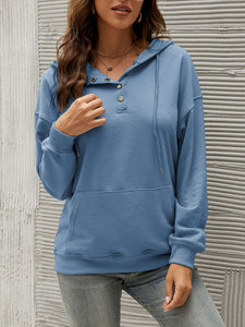 Women’s Solid Long Sleeve Top with Drawstring Hood and Kangaroo Pocket in 6 Colors S-XXL