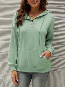 Women’s Solid Long Sleeve Top with Drawstring Hood and Kangaroo Pocket in 6 Colors S-XXL