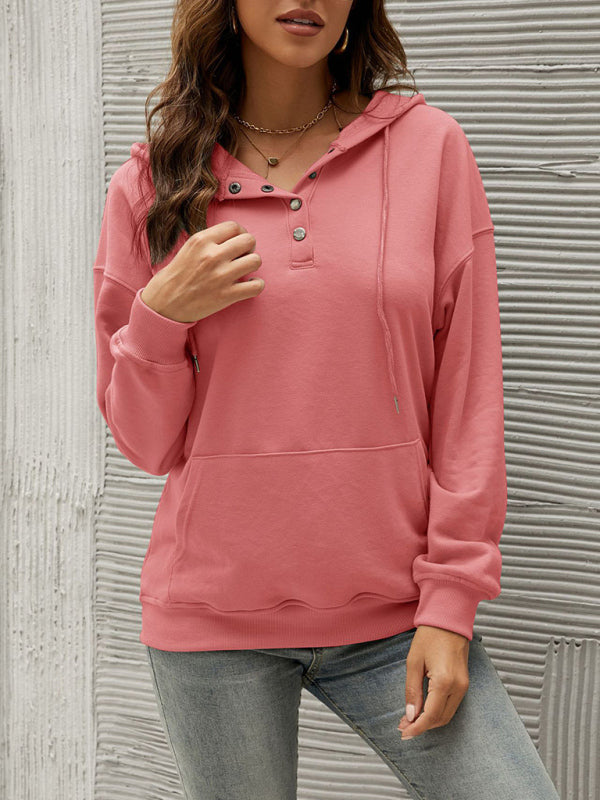 Women’s Solid Long Sleeve Top with Drawstring Hood and Kangaroo Pocket in 6 Colors S-XXL - Wazzi's Wear