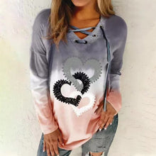 Load image into Gallery viewer, Women’s V-Neck Long Sleeve Top with Hearts and Drawstring in 3 Colors S-XXL - Wazzi&#39;s Wear