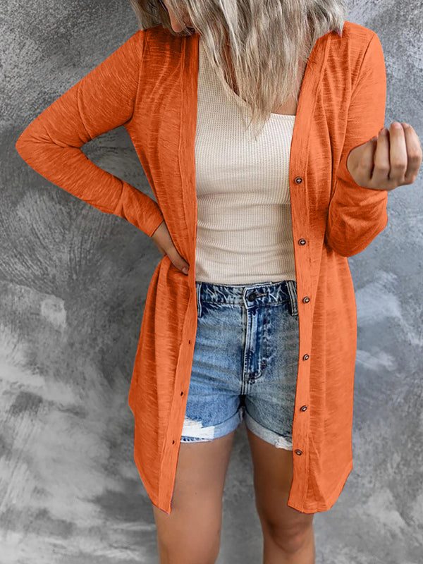 Solid Long Sleeve Button Front Lightweight Cardigan