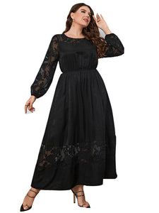 Women’s Black Plus Size Long Sleeve Maxi Dress with Lace Detail XL-4XL
