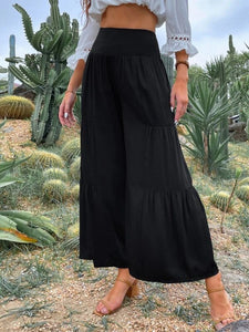 Women’s Solid Tiered Wide Leg Pants in 4 Colors Waist 25-31 - Wazzi's Wear
