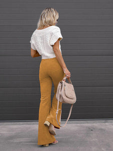 Women’s Solid Bellbottom Corduroy Pants in 6 Colors Waist S-XXL