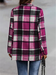 Women’s Plaid Print Oversize Wool Blend Open Front Blazer in 6 Colors S-3XL