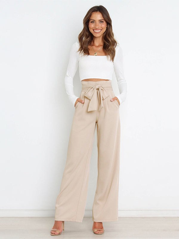 Women's Pants with High Waist, Wide Legs and Pockets