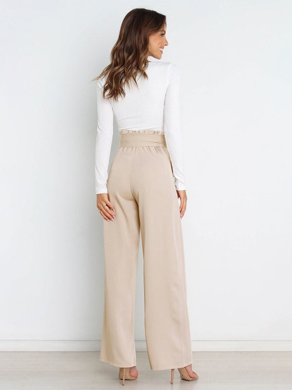 Women's Pants with High Waist, Wide Legs and Pockets