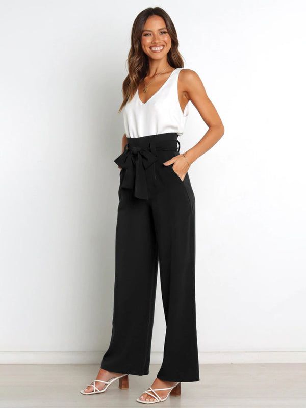 Women's Pants with High Waist, Wide Legs and Pockets