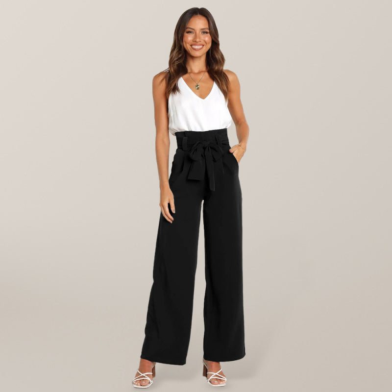 Women's Pants with High Waist, Wide Legs and Pockets