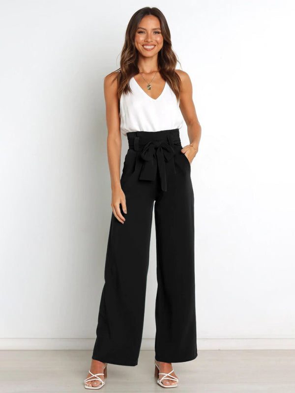 Women's Pants with High Waist, Wide Legs and Pockets