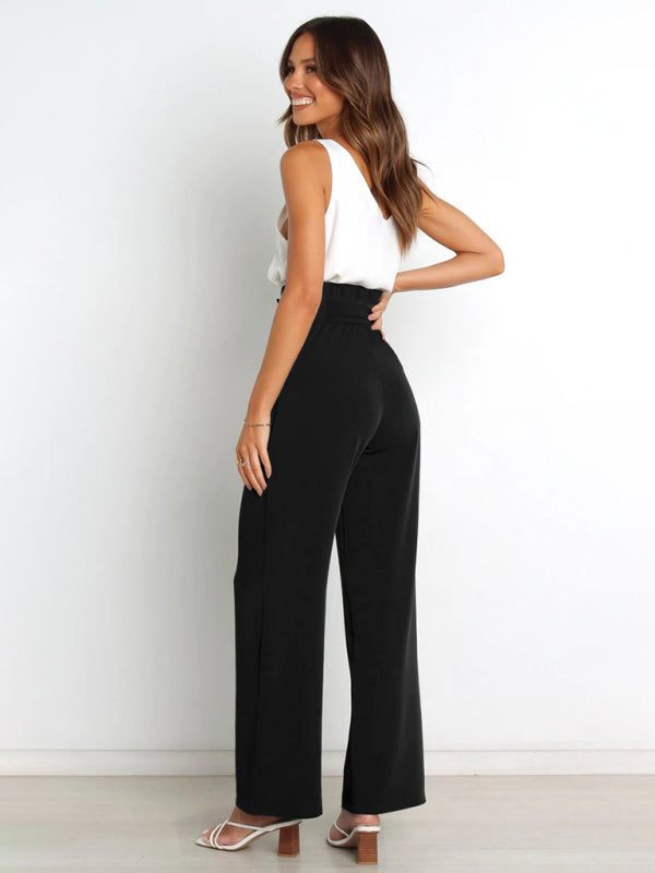 Women's Pants with High Waist, Wide Legs and Pockets