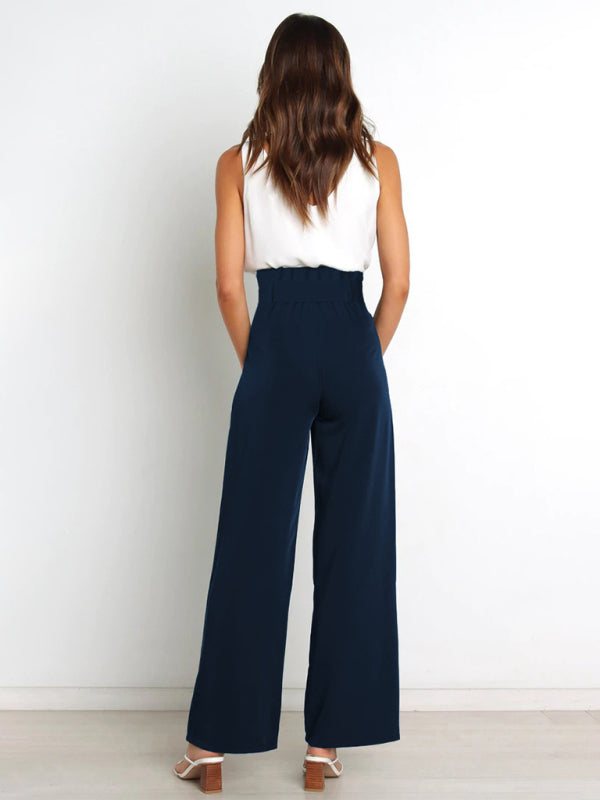 Women's Pants with High Waist, Wide Legs and Pockets