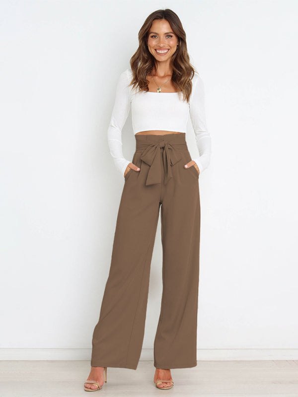 Women's Pants with High Waist, Wide Legs and Pockets