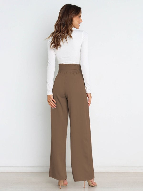 Women's Pants with High Waist, Wide Legs and Pockets