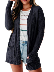 Women’s Cable Knit Long Sleeve Cardigan with Pockets in 7 Colors S-3XL - Wazzi's Wear