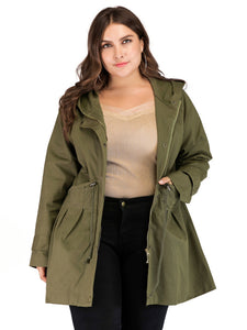Women’s Solid Plus Size Zippered Jacket with Hood and Pockets XL-4XL
