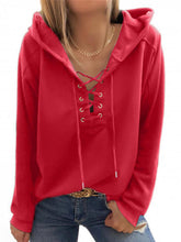 Load image into Gallery viewer, Women&#39;s Solid Lace Up Long Sleeve Hoodie in 5 Colors S-XL