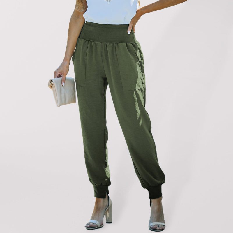 Women's Solid Relaxed Pants with Pockets and Wide Waist in 2 Colors Sizes 26-33 - Wazzi's Wear