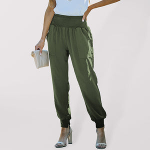 Women's Solid Cuffed High Waist Jogger Pants with Pockets in 2 Colors Waist 26-33