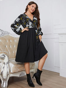 Women's Plus Size Floral Long Sleeve Wrap Midi Dress XL-4XL - Wazzi's Wear
