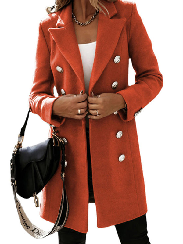 Long Sleeve Double Breasted Woolen Coat in 9 Colors S-3XL - Wazzi's Wear