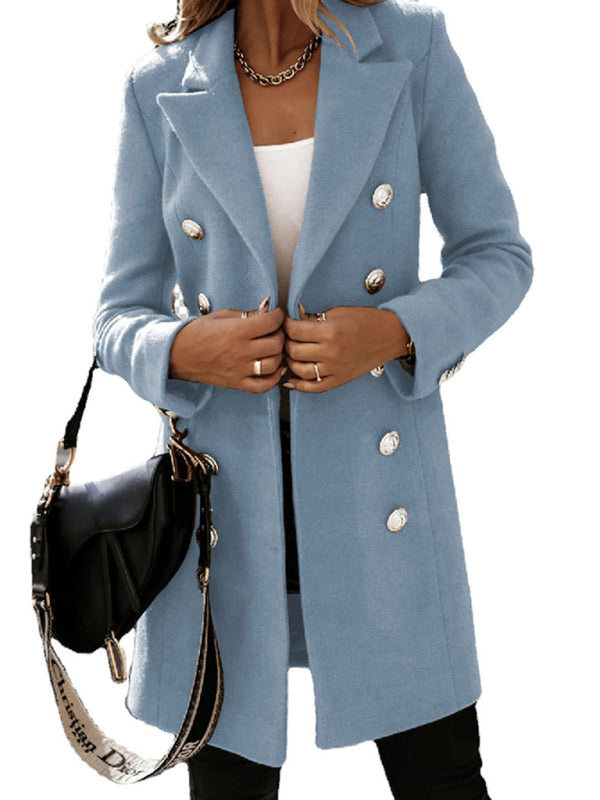 Long Sleeve Double Breasted Woolen Coat in 9 Colors S-3XL - Wazzi's Wear