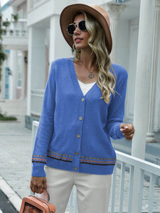 Women's V-Neck Cardigan Sweater with Buttons in 4 Colors S-L - Wazzi's Wear