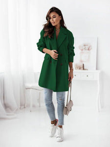 Women's Double-Breasted Solid Wool Coat in 4 Colors S-1X