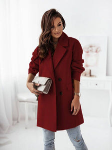 Women's Double-Breasted Solid Wool Coat in 4 Colors S-1X
