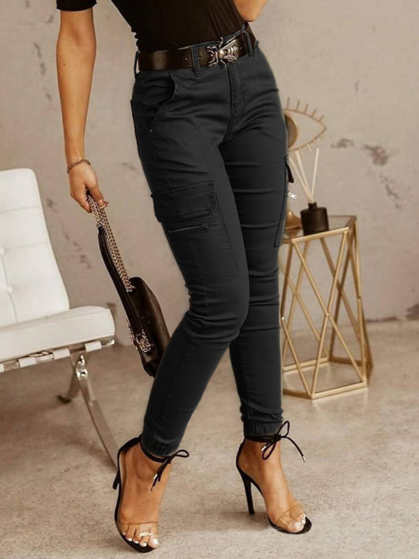 Women's Black Solid Twill Cargo Pants Size S Waist 29