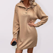 Load image into Gallery viewer, Women&#39;s Long Sleeve Khaki Sweater Dress with Buttons S-L