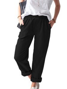 Women’s Solid Loose Fit Pants with Side Pockets in 9 Colors, S-1XL - Wazzi's Wear