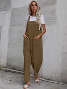 Women's Solid Overalls with Front Pockets in 9 Colors S-XL - Wazzi's Wear