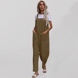 Women's Solid Overalls with Front Pockets in 9 Colors S-XL - Wazzi's Wear