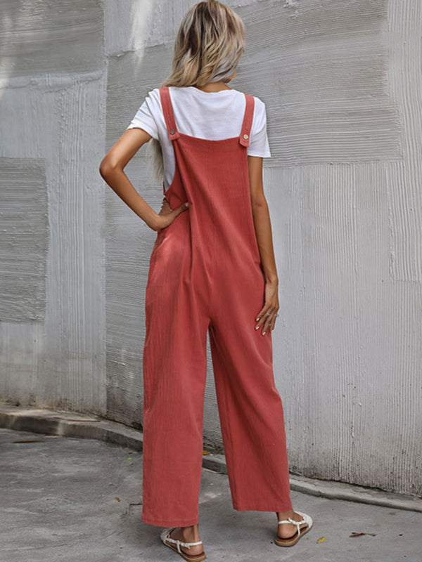 Women's Solid Overalls with Front Pockets in 9 Colors S-XL - Wazzi's Wear
