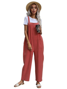 Women's Solid Overalls with Front Pockets in 9 Colors S-XL - Wazzi's Wear