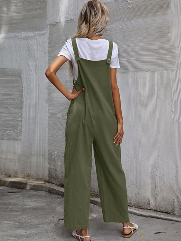Women's Solid Overalls with Front Pockets in 9 Colors S-XL - Wazzi's Wear